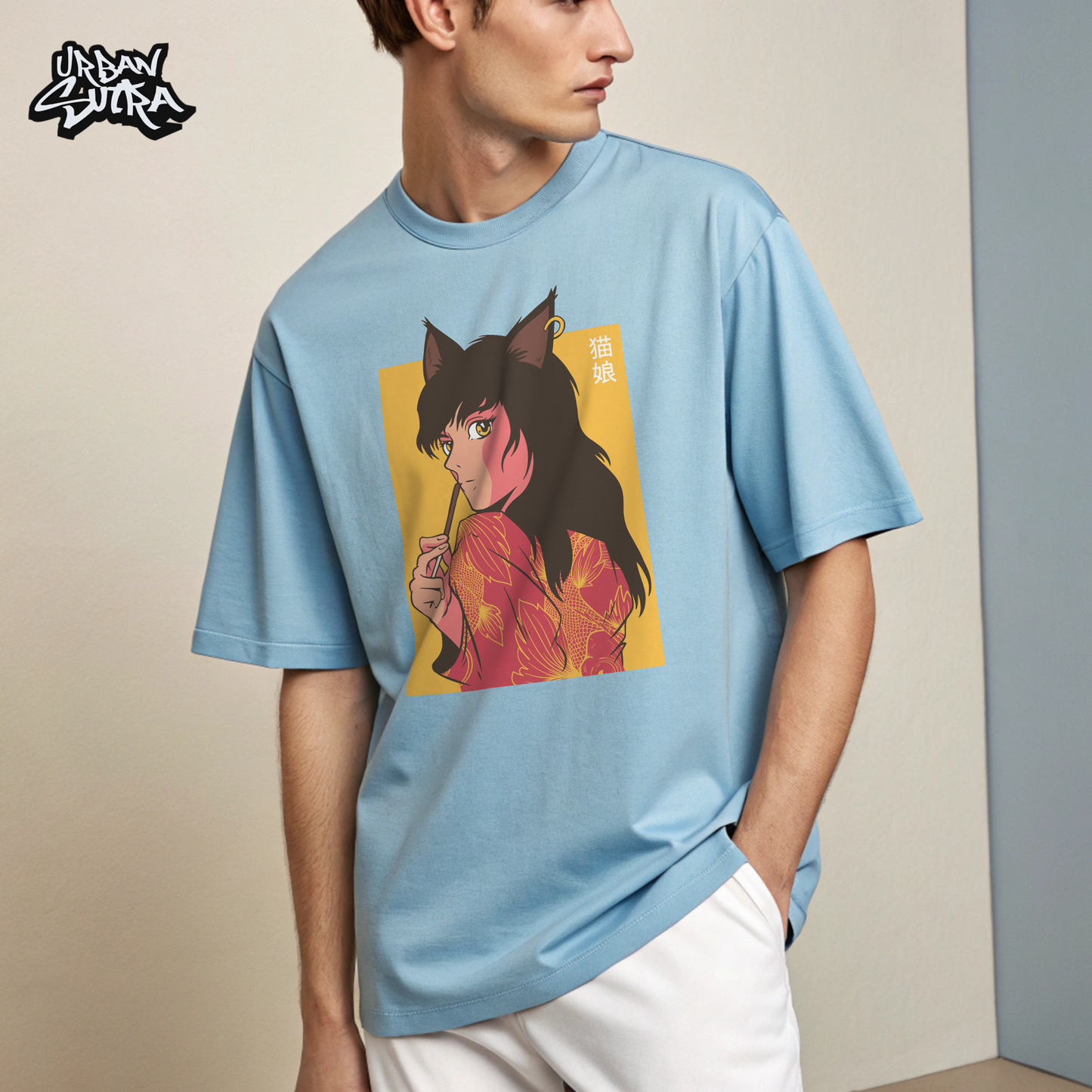 "Catgirl Pokki" Men's Oversized Tee