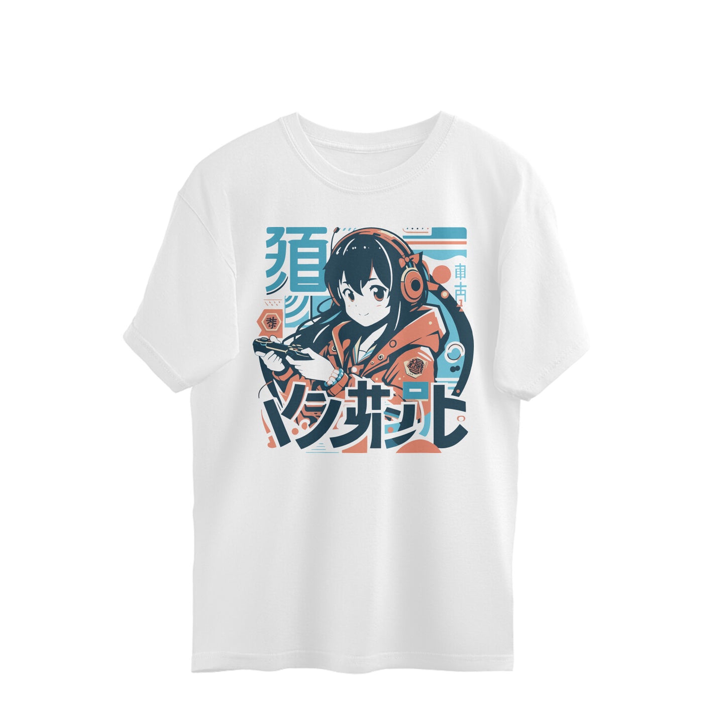 "Anime Gamer Girl" Men's Oversized Tee (White)