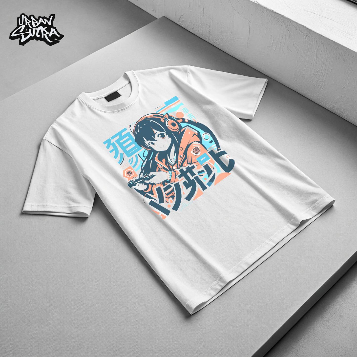"Anime Gamer Girl" Men's Oversized Tee (White)
