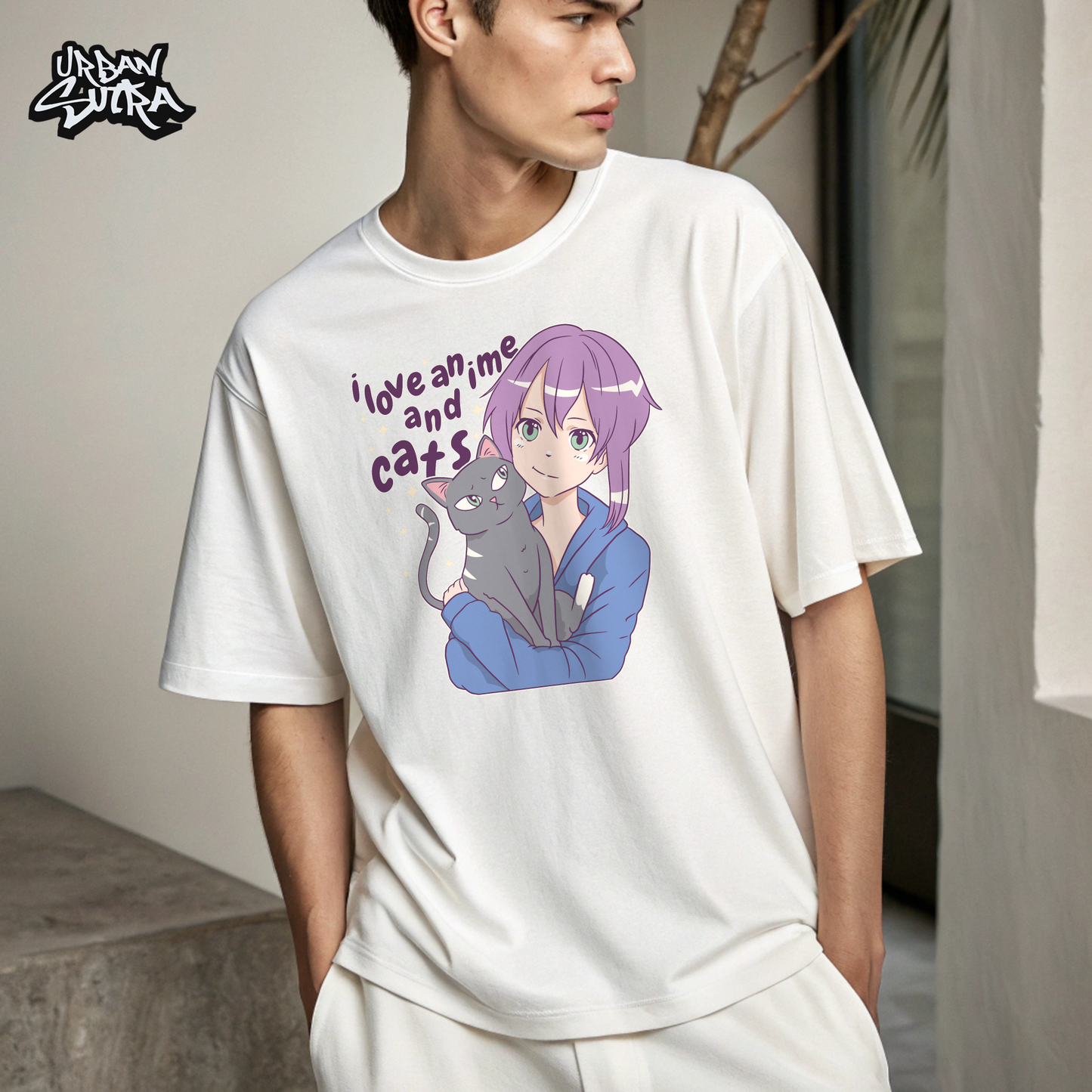 "Anime and Cats" Men's Oversized Tee