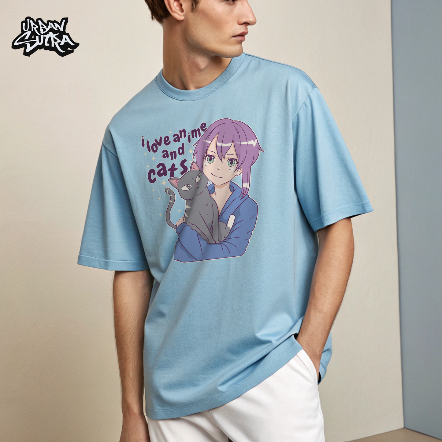 "Anime and Cats" Men's Oversized Tee