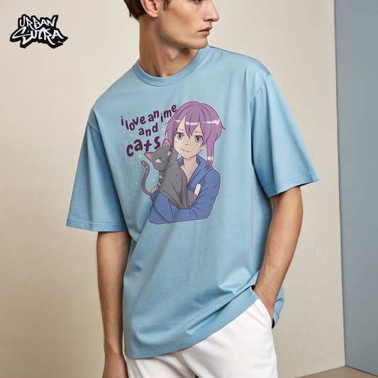 "Anime and Cats" Men's Oversized Tee