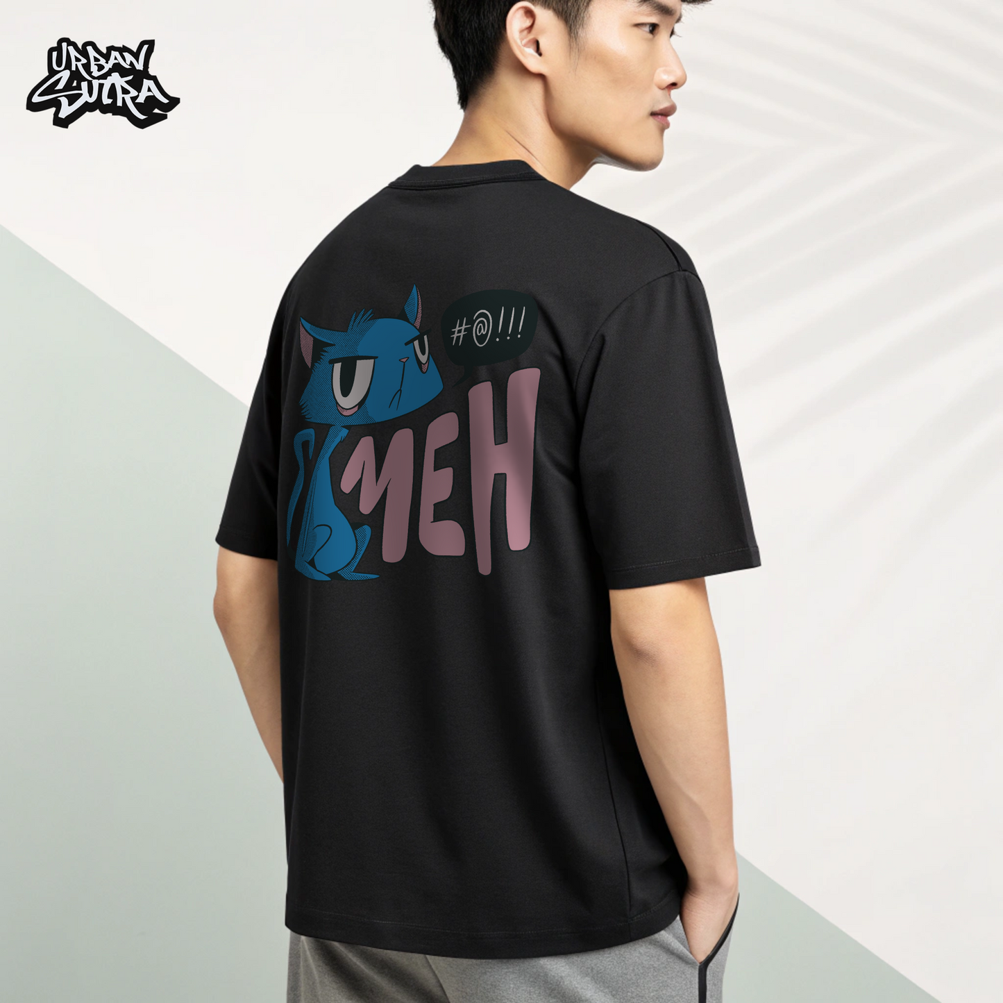 "Meh! Cat" Men's Oversized Tee