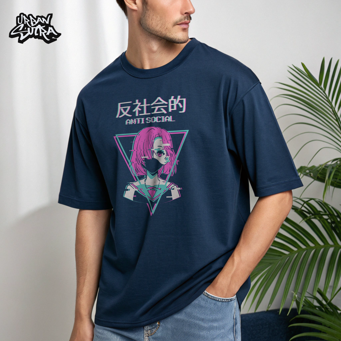 "Anti-Social Glitch" Men's Oversized Tee