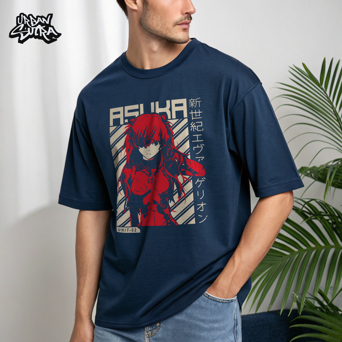 "Evangelion Asuka" Men's Oversized Tee