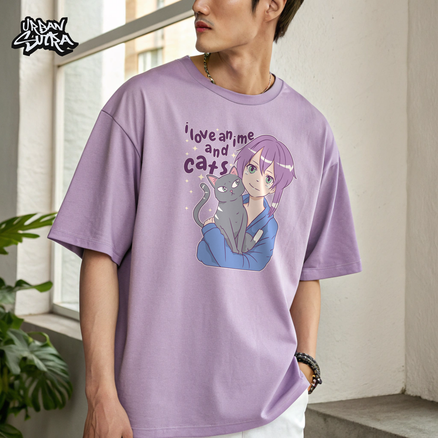 "Anime and Cats" Men's Oversized Tee